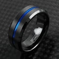 thumbnail image 2 of Blue and Black Wedding Band Ring - Unisex Wedding Rings Brushed Finish 8mm, 2 of 5