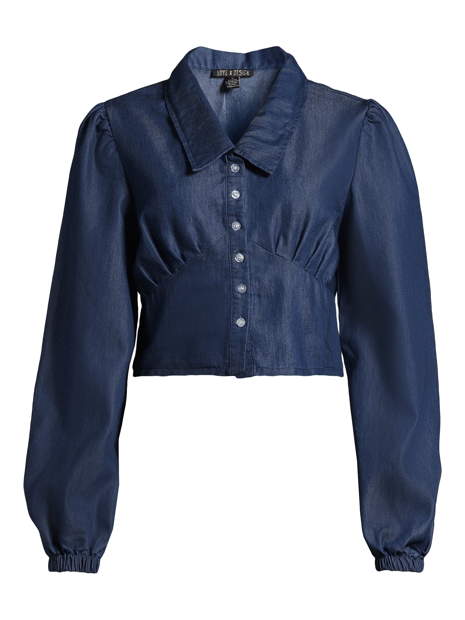 Love by Design Women's Juniors Savant Long Sleeve Button Up Corset Crop Top