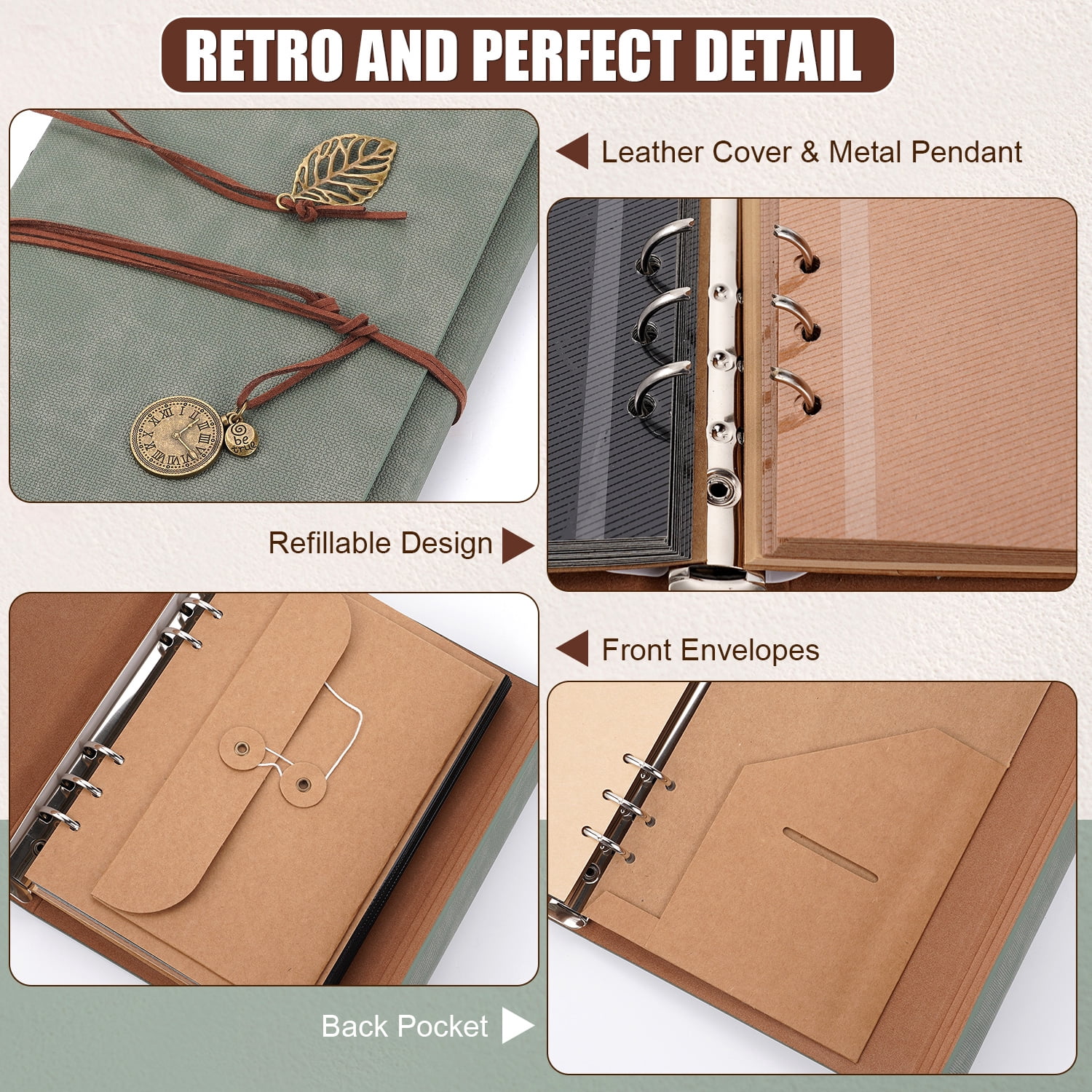 TJT 104 Pages Scrapbook Album, Self Adhesive Photo Album DIY Photo Book, Leather Memory Book for Wedding Baby Family Travel Birthday Christmas Green