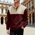 thumbnail image 7 of IAJDKMEK Men's Plus Size Corduroy Sweatshirt - Stand Collar Color Block Button Front Long Sleeve, Casual Athletic Sweatshirts for Men Warm Layering,Wine L, 7 of 7