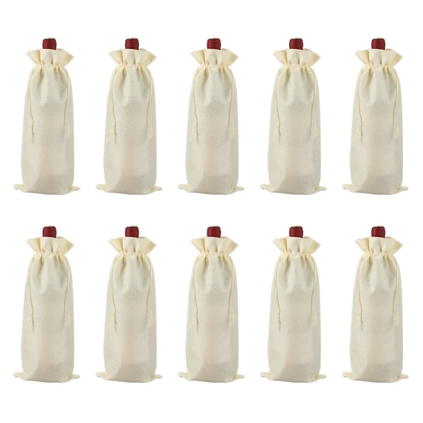 10pcs Bolsas de Vino de Yute, Bolsas de Regalo para Botellas de Vino con Cordones, Fundas para Botellas de Licor para Fiestas de Bodas y Cumpleaños, Beige