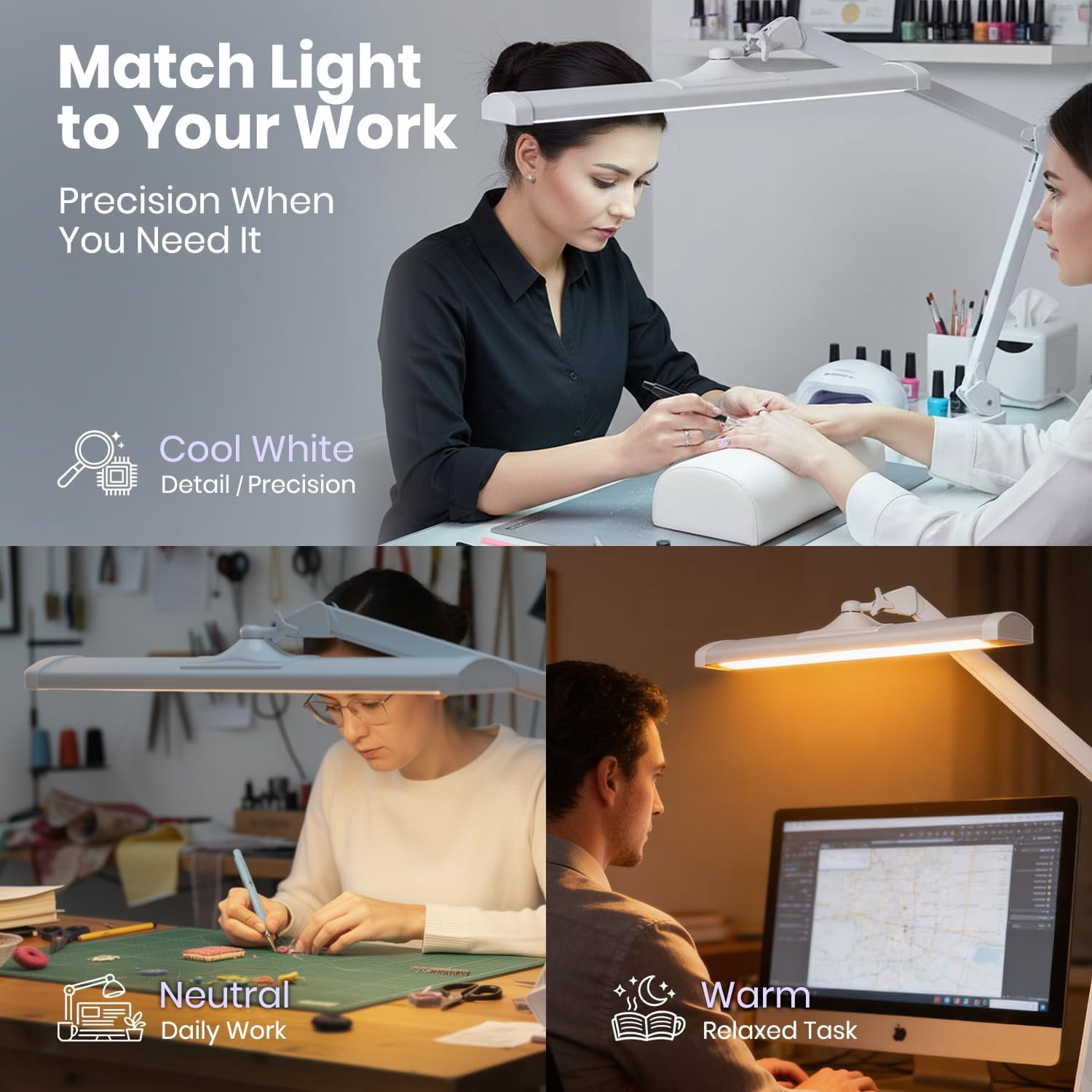 Neatfi Ultra Bright LED Task Lamp with Clamp, 3500 Lumens, 26-Inch Wide Head, 3 Light Modes, Adjustable Work Light for Workbench, Workshop and Reading, White