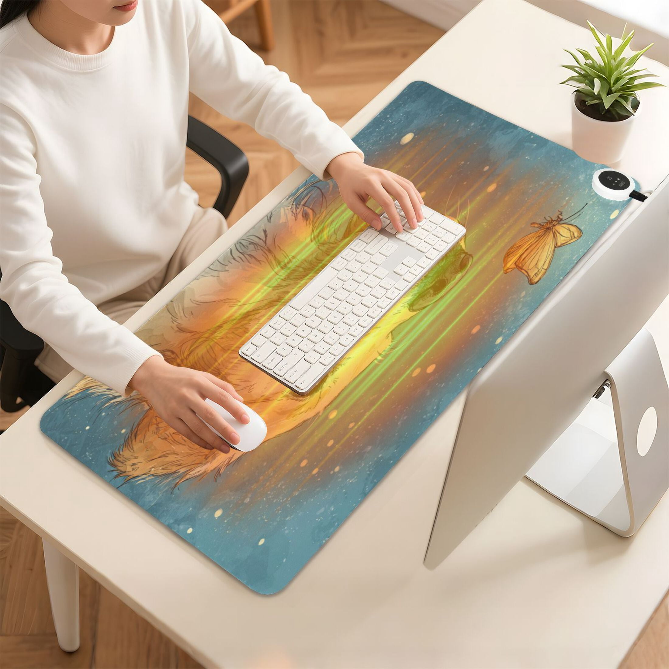 Large Heated Desk Mat Mouse Pad 31.5"x13"PU Leather Graphene Heating Desk Warmer with 3 Temperature Settings 110V US Plug Non-Slip Warm Pad for Home, Office, and Gaming Butterfly Kisses for A Pup