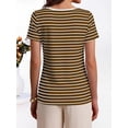 thumbnail image 3 of ANRABESS Womens Boat Neck Tops Short Sleeve T-Shirts Causal Fashion Tee Shirts 2026 Summer Spring Clothes Brown White Stripe Small, 3 of 7