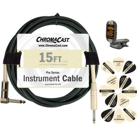 ChromaCast Guitar Accessory Pack Includes: 15' Straight-Angle Instrument Cable, Tuner and Pick
