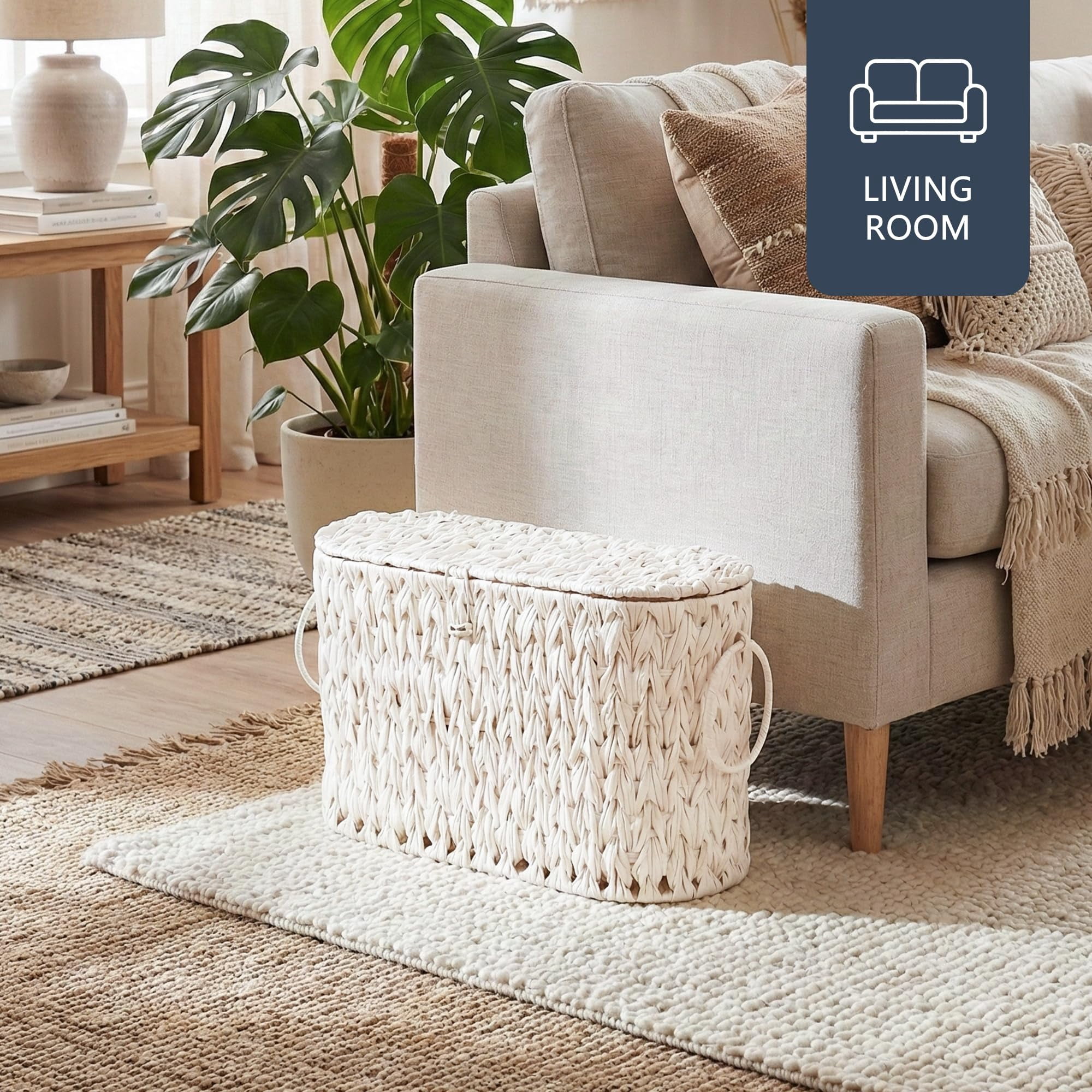 Toilet Paper Basket Wicker Storage With Lid Decorative Boho For Bathroom Free Standing-cream White
