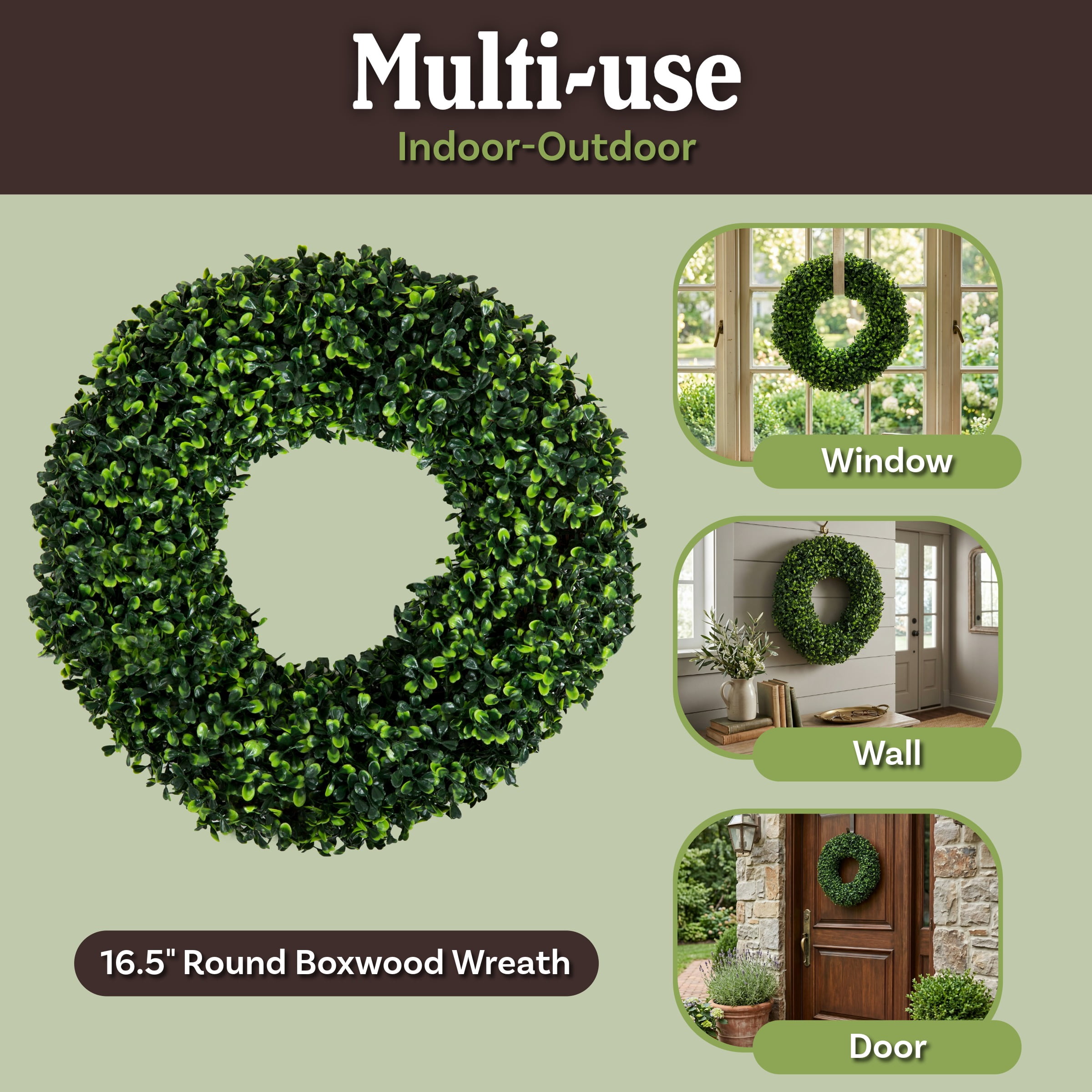 Pure Garden 16.5-Inch Boxwood Wreath Set of 2 - Round UV Resistant Artificial Spring, Winter, Fall, or Summer Wreath - Indoor/Outdoor Summer Wreaths for Front Door