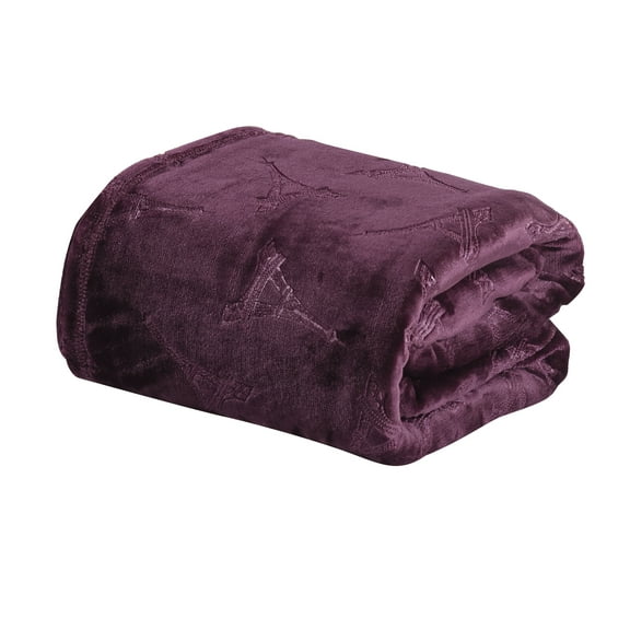 Plazatex Eiffel Tower Embossed Decorative Super Soft Throw Blanket for Sleep/Decor 2 Pack 50" x 60" Plum
