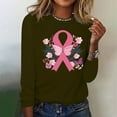 thumbnail image 4 of CLOISE Breast Cancer Blouses Women Long Sleeve Crewneck Tshirts Butterfly Ribbon Pink Breast Cancer Awareness Tee Shirts Cute Comfy Shirts Cancer Fight Clothes Army Green XL, 4 of 4