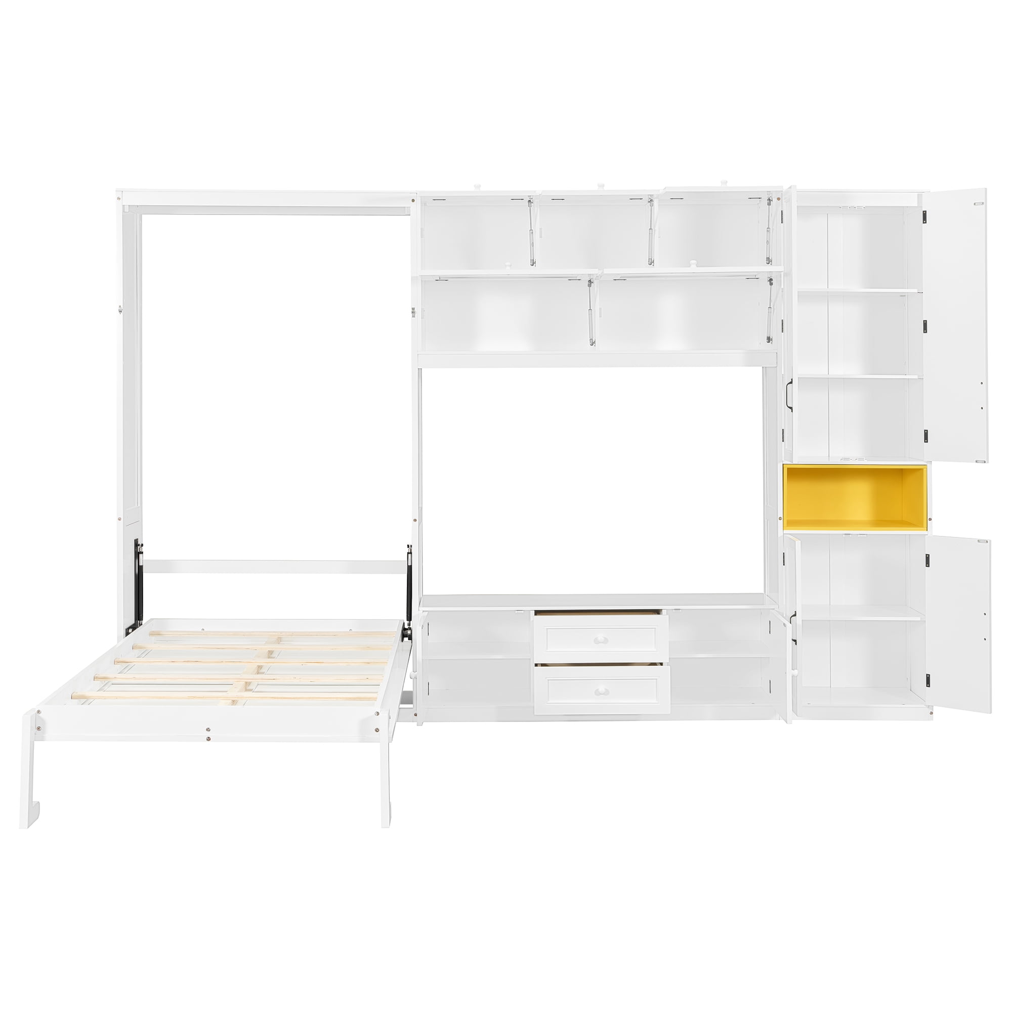 Mintazer Twin Foldable Murphy Bed with 82.3"H Wall Storage Cabinet, Shelves, TV Stand and 2 Drawers & 9 Cabinets for&nbsp;Bedroom Living Room, White