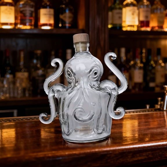 Rirozkan Novelty Whiskey Bottle, Octopus Shaped Glass Decanter With Stopper, For Liquor, Bourbon, Scotch, Bar, And Home Decor Conversation Piece