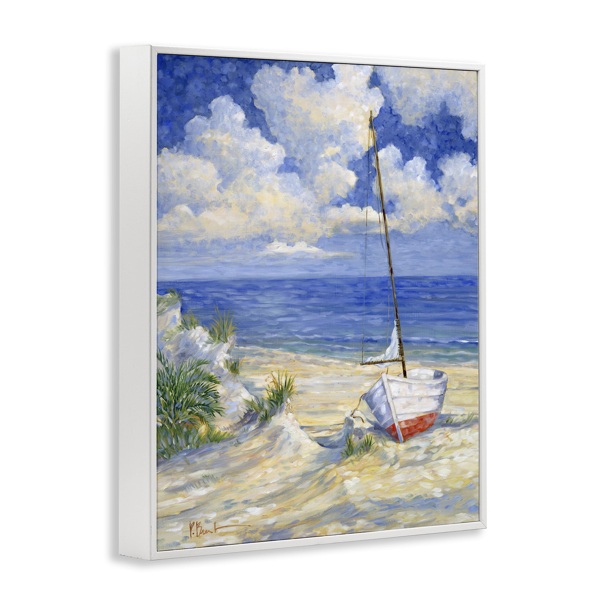 Stupell Industries Costa Del Sol View Transportation Painting White Framed Art Print Wall Art, 16 x 20