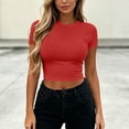 thumbnail image 2 of CYRBOKO Women's Cropped Tops, Crew Neck Short Sleeve Slim Fit Breathable Summer T-Shirts Red Size S, 2 of 6