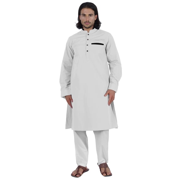 Atasi Men's Henley Welt Pocket Long Kurta Solid Indian Ethnic Wear Clothing For Men's