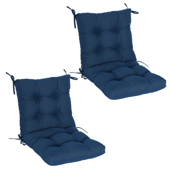 Goodgoods 18" x 36" Tufted Outdoor Dining Chair Cushions, 2-Pack Water & Fade Resistant Patio Cushions, Dark Blue