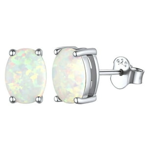 ChicSilver White Opal Oval Stud Earrings, Sterling Silver