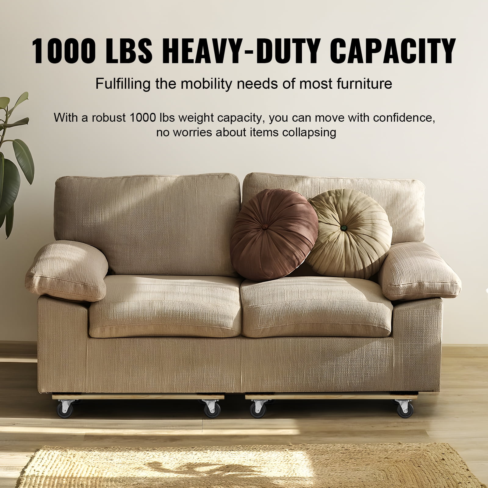 VEVOR Furniture Dolly, 1000 lbs Each Load Capacity,2 Packs, 18" x 30", 8 x 3" PP Swivel Casters,Heavy Duty Hardwood Furniture Moving Dolly,Mover's Dolly, Moving Cart with Wheels for Heavy Furniture