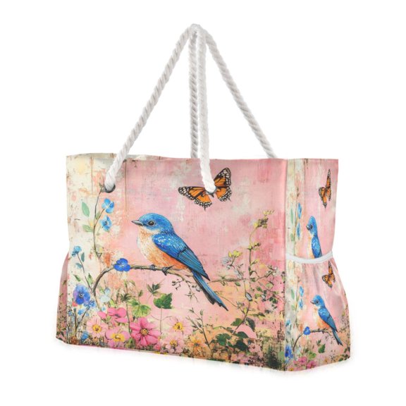 DIXRUYEE Beach Cooler Travel Tote Bags Beach Bag Fashion Springtime Symphony Of Blue and Pink Printed
