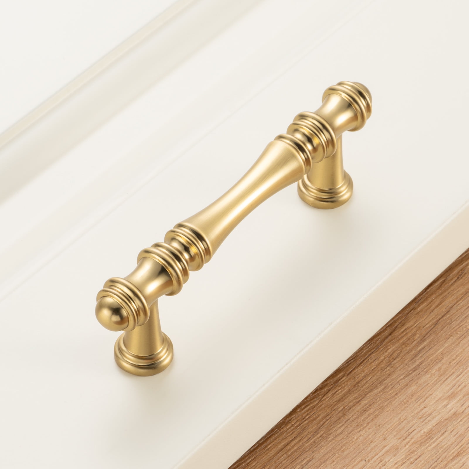 KOOFIZO 10 Pack Classical Cabinet Pull - Brushed Gold Furniture Handle, 3 Inch/76mm Screw Spacing