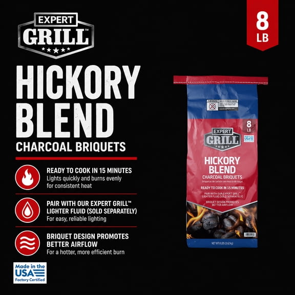 Expert Grill Charcoal Briquettes Blended with Hickory, 8 lb