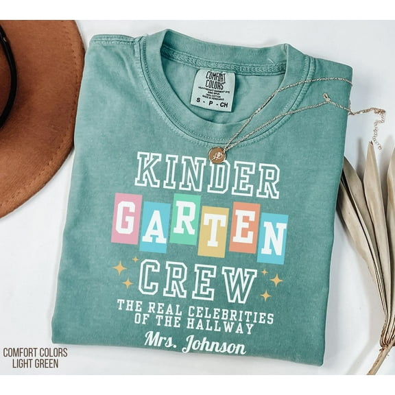 Comfort Colors Kindergarten Teacher Shirt, Kinder Teacher Crew TShirt, First Day of School Tshirt, Back to School Teacher Appreciation Gift