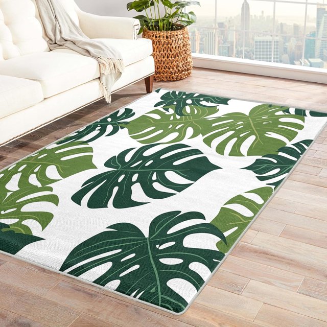 Monstera Deliciosa Area Rugs for Bedroom Living Room - 4x6 ft - Leaf Carpet for Home Decor - Leaf Patterned Decorative Indoor Large Rug - Washable & Soft & Non Slip & Low Pile (ZL&076)