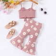 thumbnail image 3 of Faraee Toddler Baby Summer Clothes for Girls Bow Tie Sleeveless Ribbed Crop Tops and Floral Print Bell Bottom Flare Pants Outfit 6 12 18 24 Months 2T 3T 4T 5T Pink, 3 of 7