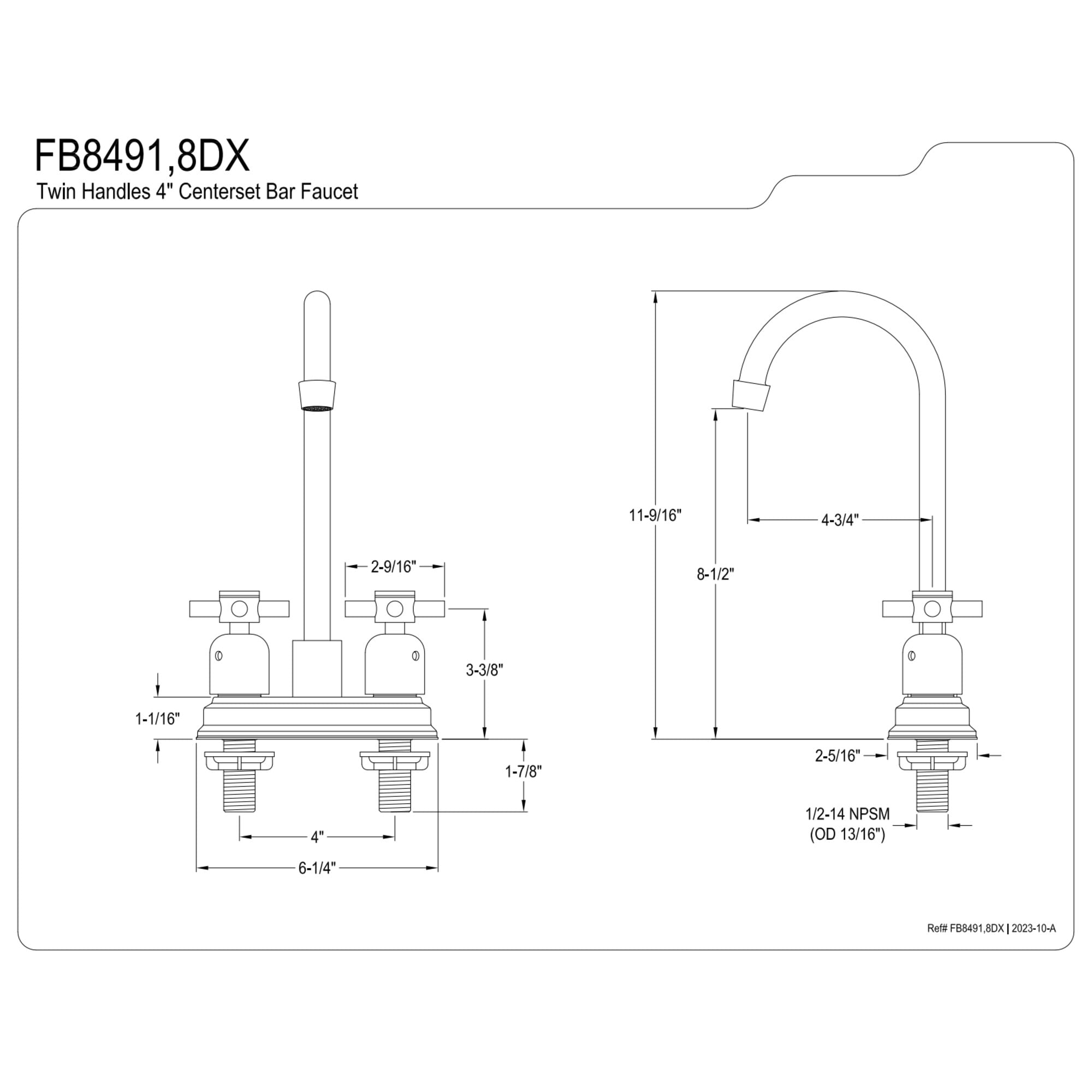 Kingston Brass FB8498DX Concord Double-Handle 4" Centerset High-Arc Bar Faucet, Brushed Nickel