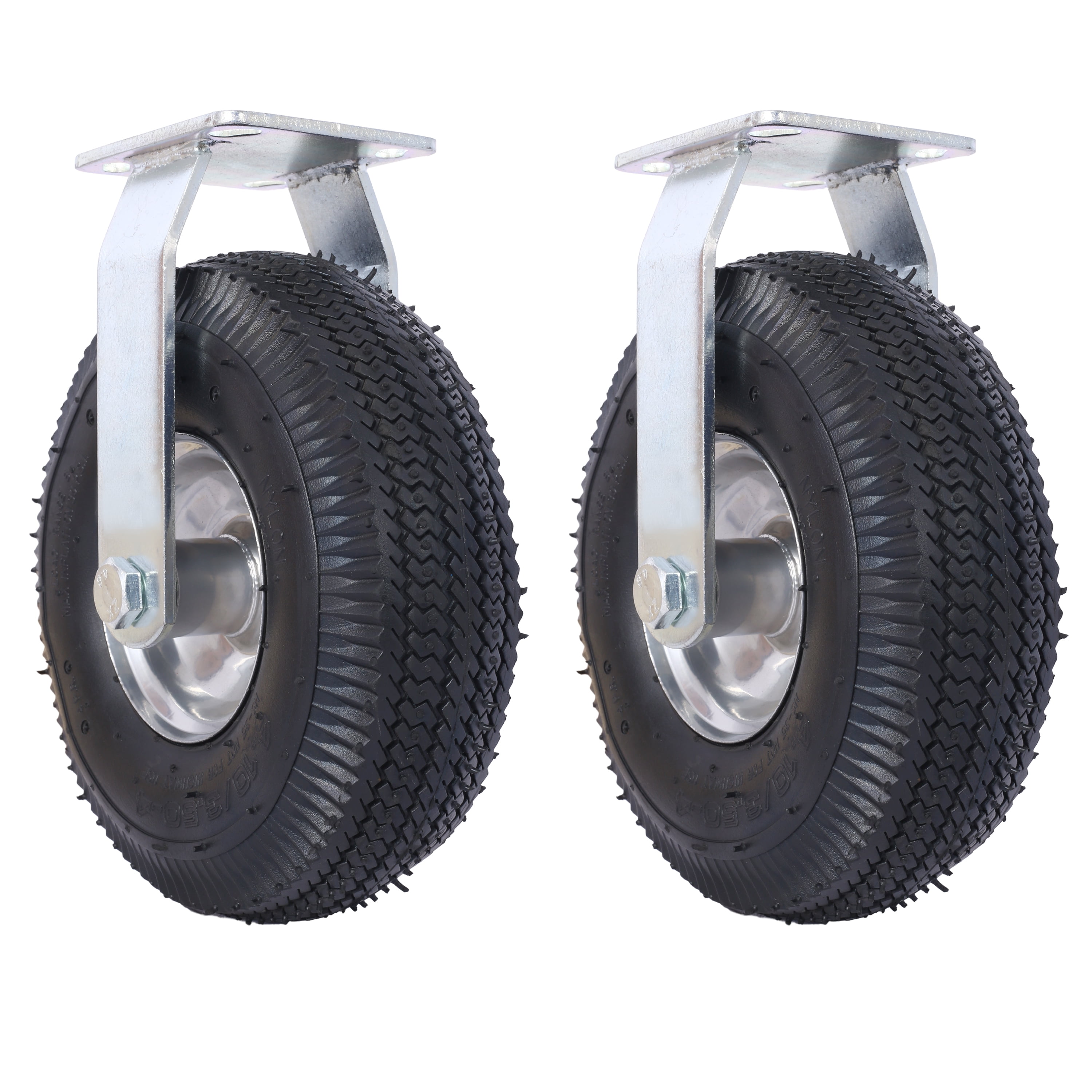 LiviNest 10 Inch Pneumatic Caster Wheels: Heavy Duty Steel Hub with Ball Bearings & 5/8-Inch Bore - 300LB Capacity Swivel & Rigid Plate Casters for Agricultural Equipment & Workshop Applications