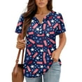 thumbnail image 2 of Ladies Tops And Blouses, Women'S 4Th Of July Print T Shirt Button V Neck Short Sleeve Daily Weekend Basic Top Long Tee Shirts Valentines For Women Tops Animal Shacket Tank (M, Dark Blue) ZMTing, 2 of 5