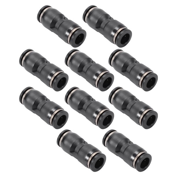 Conectores de aire de empuje únicos Bargains 8mm / 5/16" Conector rápido de línea de aire de paso recto de plástico 10 piezas tono negro plateado