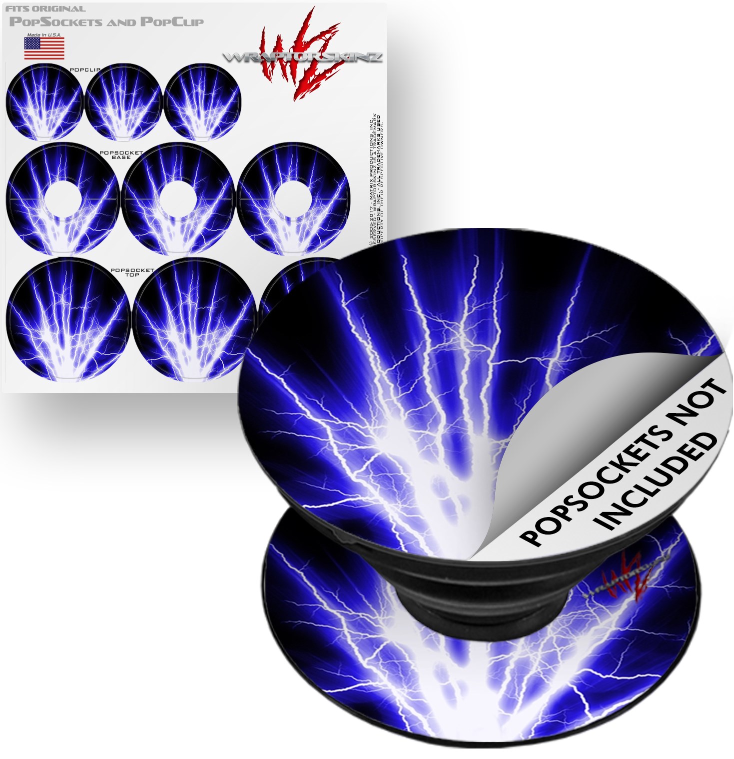 Decal Style Vinyl Skin Wrap 3 Pack for PopSockets Lightning Blue (POPSOCKET NOT INCLUDED) by WraptorSkinz