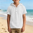 thumbnail image 6 of FSYBOA Boys Cotton Linen T Shirt, Hooded Casual Henley Neck Short Sleeve Kids Summer Tops White Size 13-14T, 6 of 9