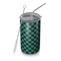 20oz Coffee Tumblers Teal and Black Checkerboard Pattern Stainless Steel Vacuum Insulated Travel Tumbler Coffee Cups Mug with Lid and Straw with Cleaning Brush for Cold & Hot Drinks