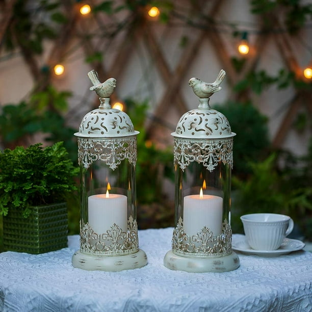 2 Pcs Vintage Pillar Candle Holders Moroccan Wrought Iron