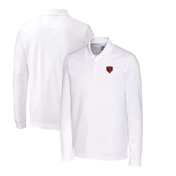 Men's Cutter & Buck White Chicago Bears Advantage Tri-Blend Pique Long Sleeve Throwback Polo