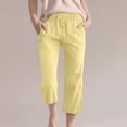 thumbnail image 2 of KAUOD Capris Pants for Girls Summer Loose Cotton Linen Straight Wide Leg Drawstring Elastic Waist Solid Cropped Trousers, 2 of 5