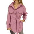 thumbnail image 2 of CUZIBR Womens Overcoat Button Down Long Sleeve Lapel Wool Coat With Belt Elegant Solid Color Oversized Fashion Jacket Mid Length Comfort Outwear,Pink,XXXL, 2 of 7