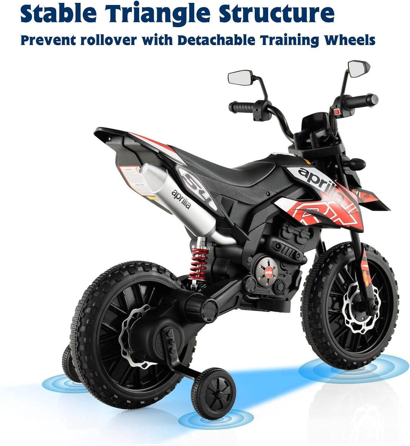 HNH 12V Electric Kid Dirt Bike for Boys, Battery Powered Motorcycle for Kids, Off Road Motorbike Toy 4Mph-Red