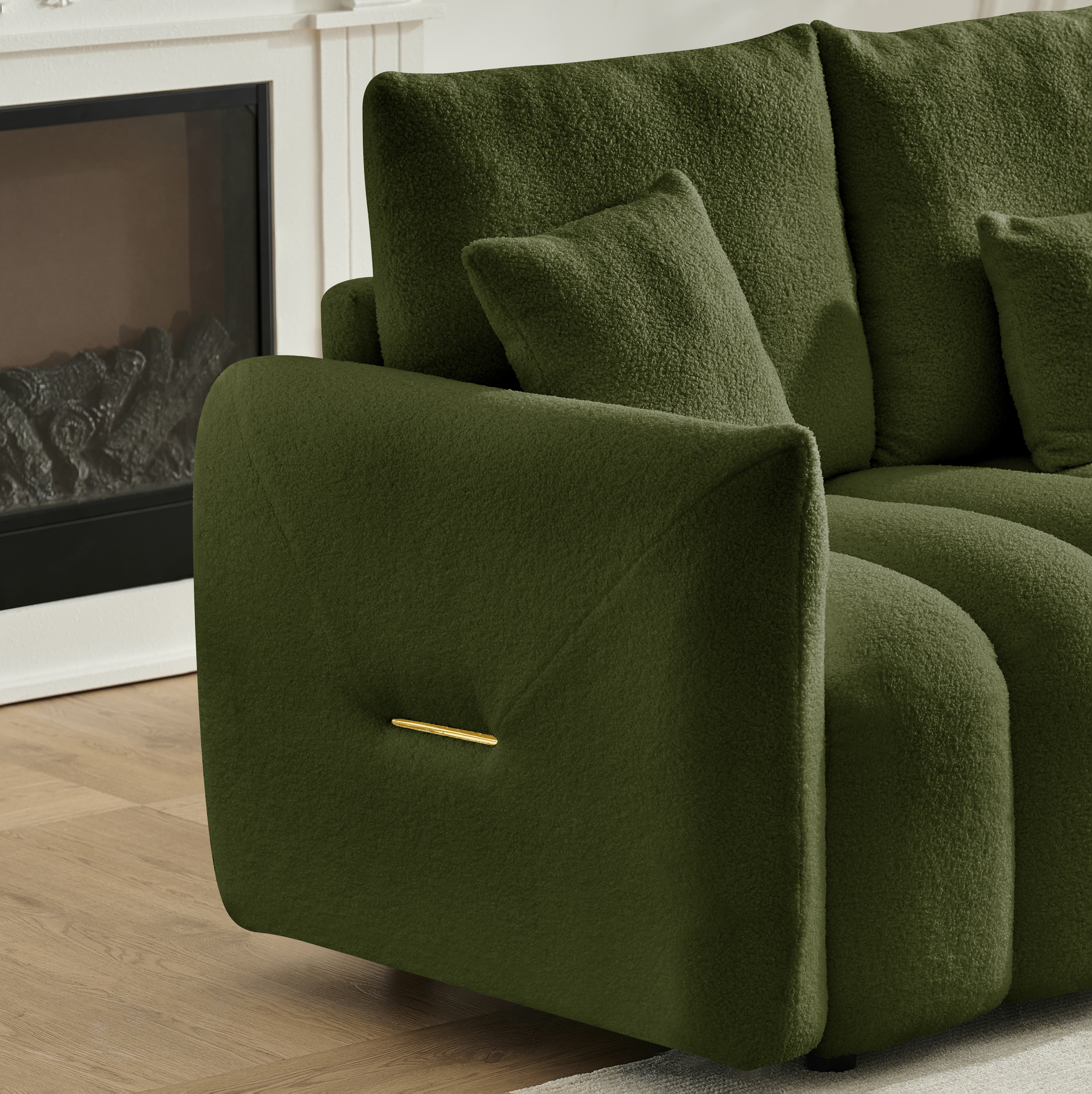 MAYEERTY 38.1" Teddy Fabric Single Sofa, Modern Lounge Chair with A Pillow for Apartment, Office, Living Room, Army Green