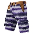 thumbnail image 3 of Men's Tie Dye Cargo Shorts With Multi-Pockets And Woven Belt Featuring Vintage Washed Effect For Summer Beach Hiking Streetwear Fashion Purple M, 3 of 5