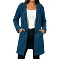 thumbnail image 3 of Vmvidoty Women's Long Hooded Sweatshirt Trench Coat Full Zip Drawstring Adjustable Waist Oversized with Pockets Navy S, 3 of 10
