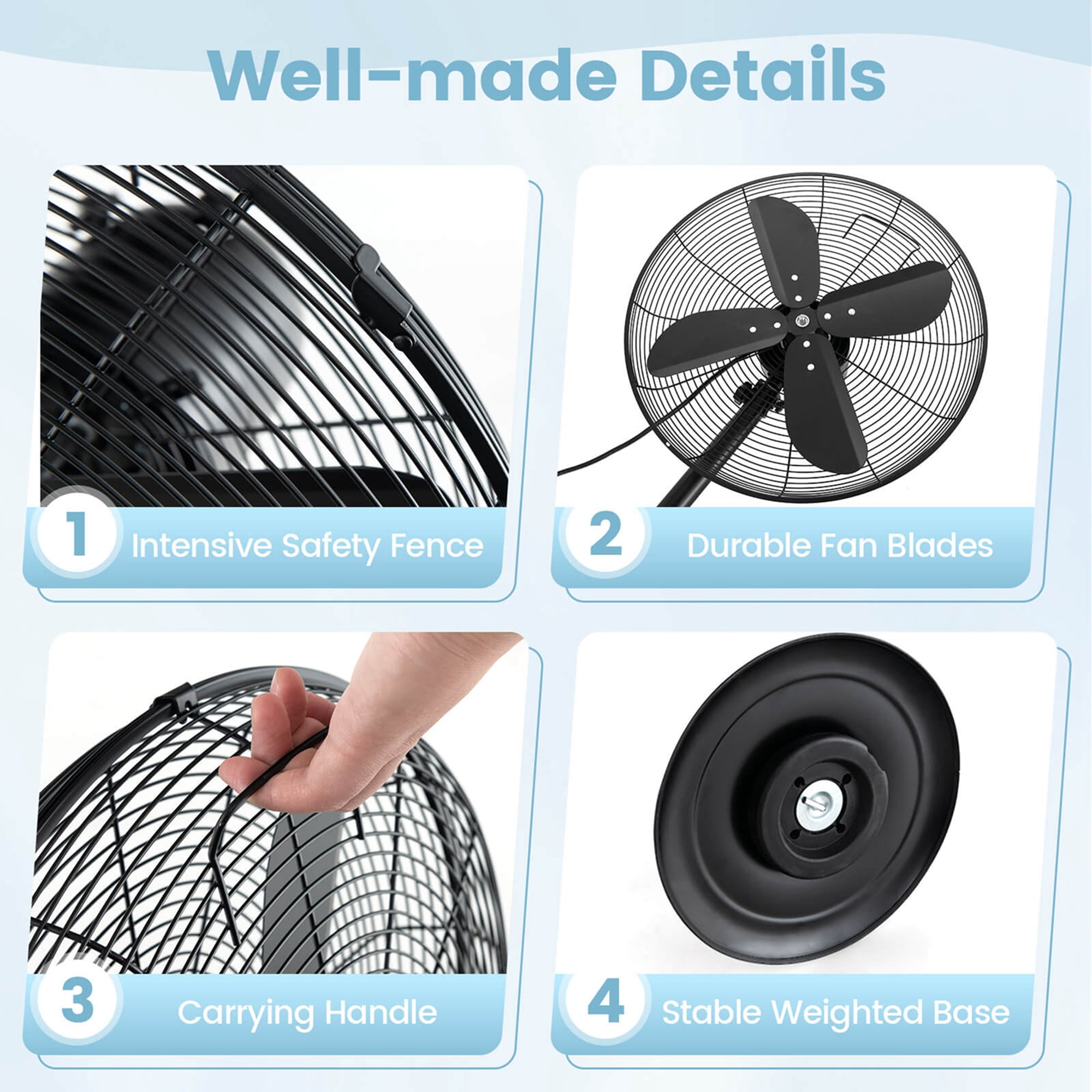 Costway 16" Standing Pedestal Fan with 3 Speed Settings Carrying Handle Aluminum Blades Black