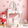 thumbnail image 4 of Gymax Coiffeuse pour Enfants Ensemble Tabouret Double Usage Miroir Rotatif Tableau Blanc 4 Marqueurs, 4 of 10