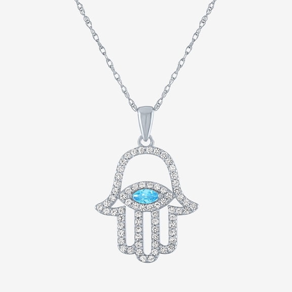 Womens Genuine Blue Topaz Sterling Silver Hamsa 18 Inch Pendant Necklace