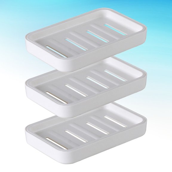 GOOHOCHY White Plastic Soap Draining Dish with Duallayer Design for Bathroom Storage Fits Most Countertops