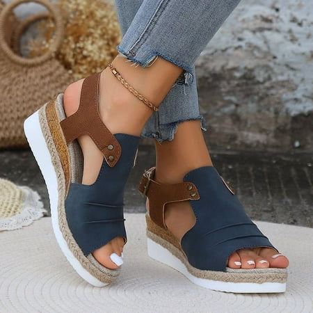 

2024 New Women s Platform Sandals Buckle Ankle Strap Open Toe Wedge Sandals-40