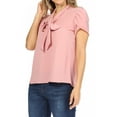 thumbnail image 2 of Women's Casual Petal Sleeve Bow Tie Neck Short Sleeve Blouse Top, 2 of 6