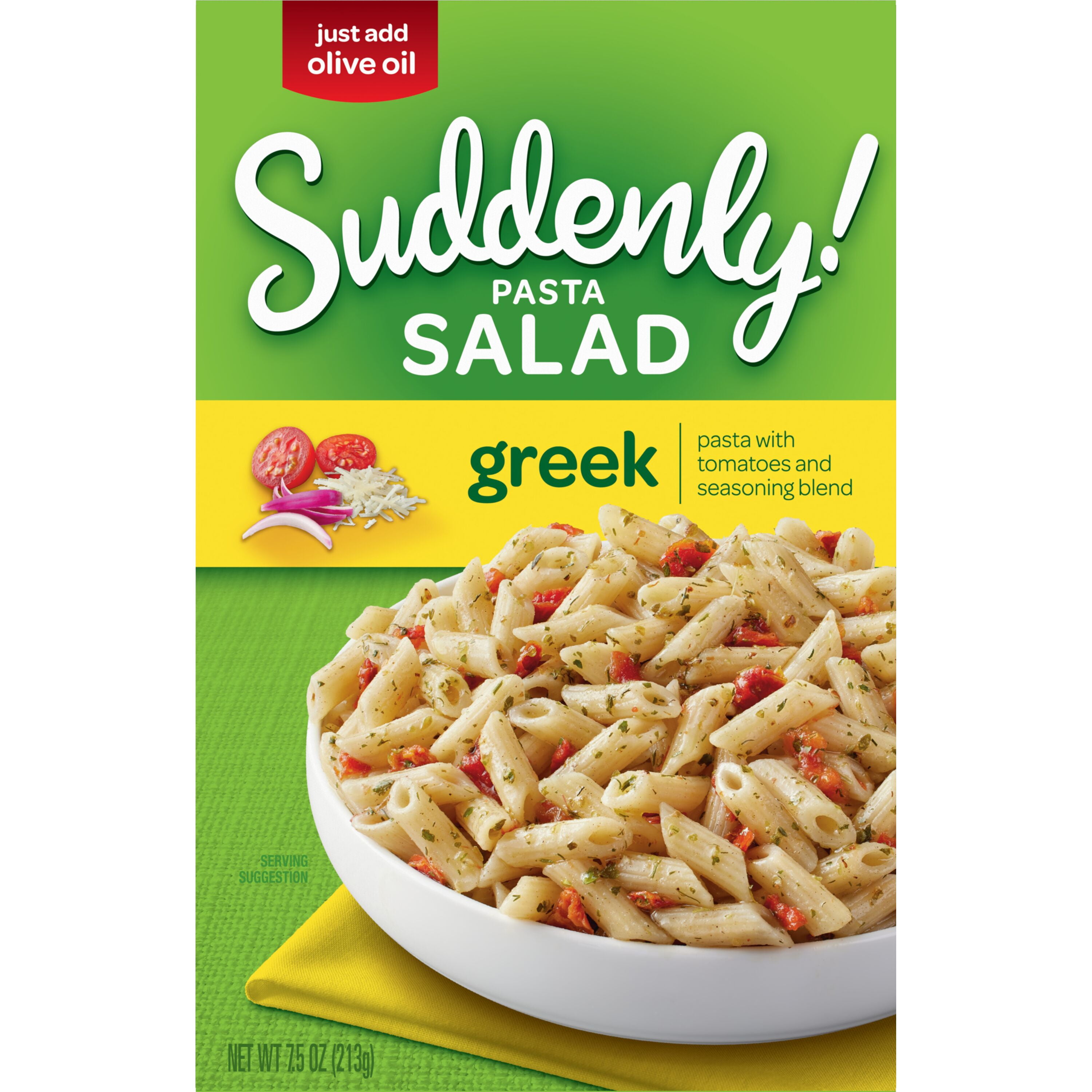 (3 pack) Suddenly Pasta Salad Greek with Tomatoes & Seasoning, 7.5 oz Box