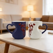 Weloille Valentine's Day Mug 1 Piece, Love Heart Handle Ceramic Cup, Smooth Surface Heat Resistant Drinkware, Romantic Design Reveal Cup for Couple Anniversary Gift Daily Coffee Tea Use